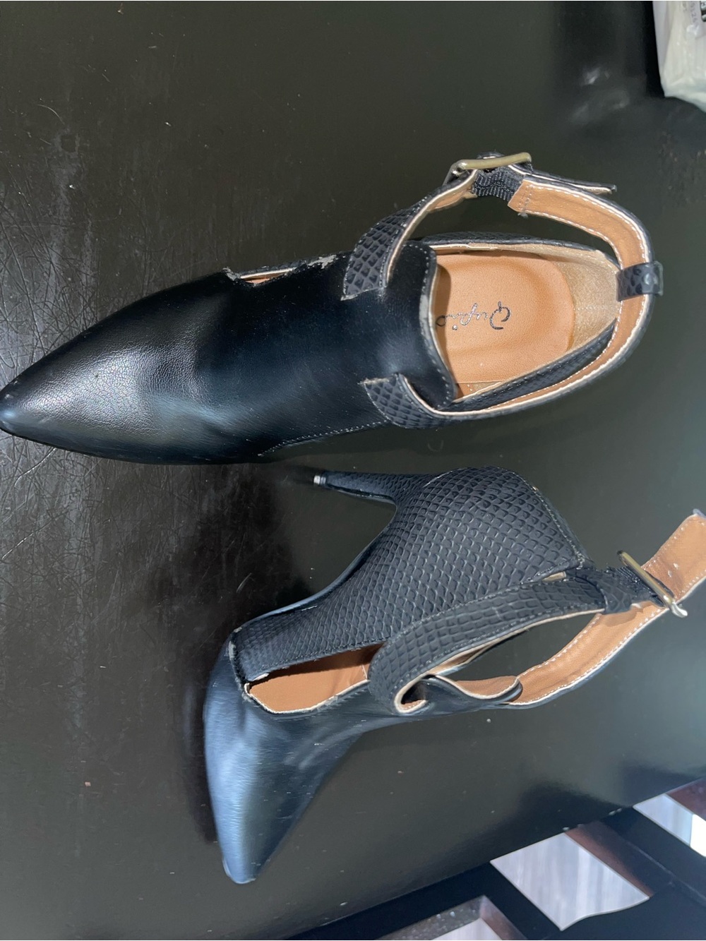 Black Women's Pointed-Toe Cutout Heels -  High Heel Ankle Strap